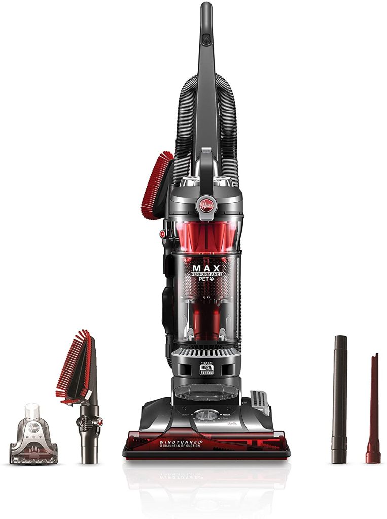 Hoover WindTunnel 3 Max Performance Pet, Bagless Upright Vacuum Cleaner, HEPA Media Filtration, For Carpet and Hard Floor, UH72625, Red